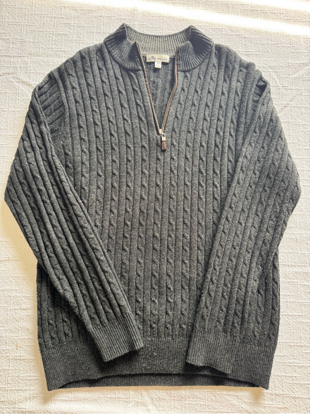 Peter Millar Charcoal Cable-Knit Quarter-Zip Sweater
